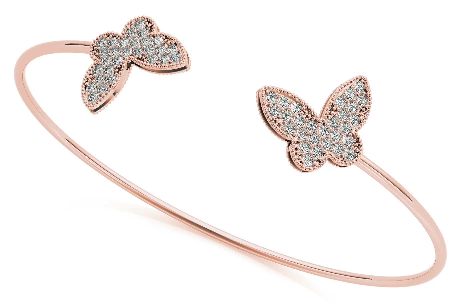 0.65ct Round Cut Diamond Micro-pave Butterfly Flexible Bangle Bracelet set in 14k Gold