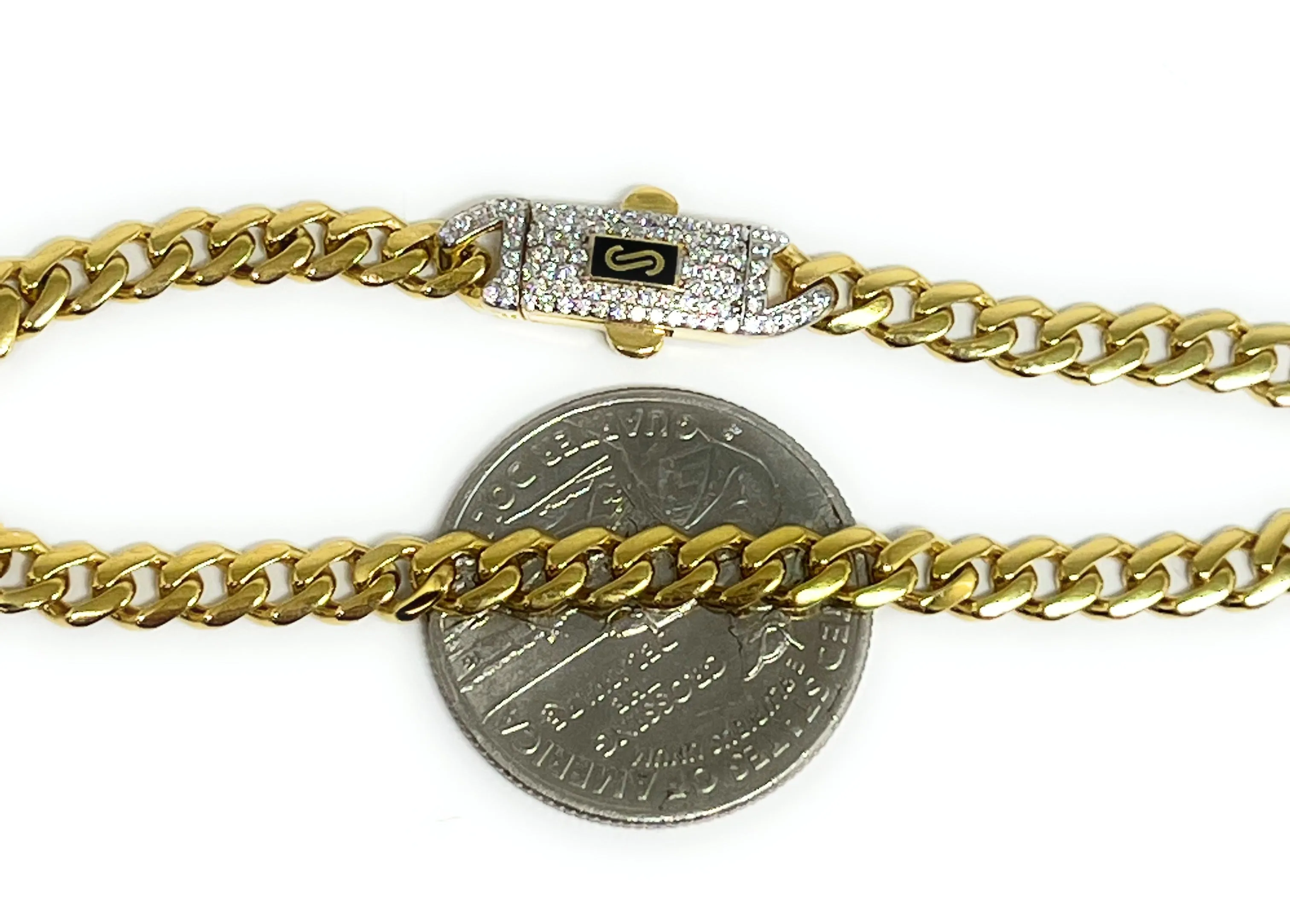 10k Solid Gold Monaco Miami Cuban Link Brracelet 7 inch 5mm SWAROVSKI CZ Lock (Semi-Hollow)