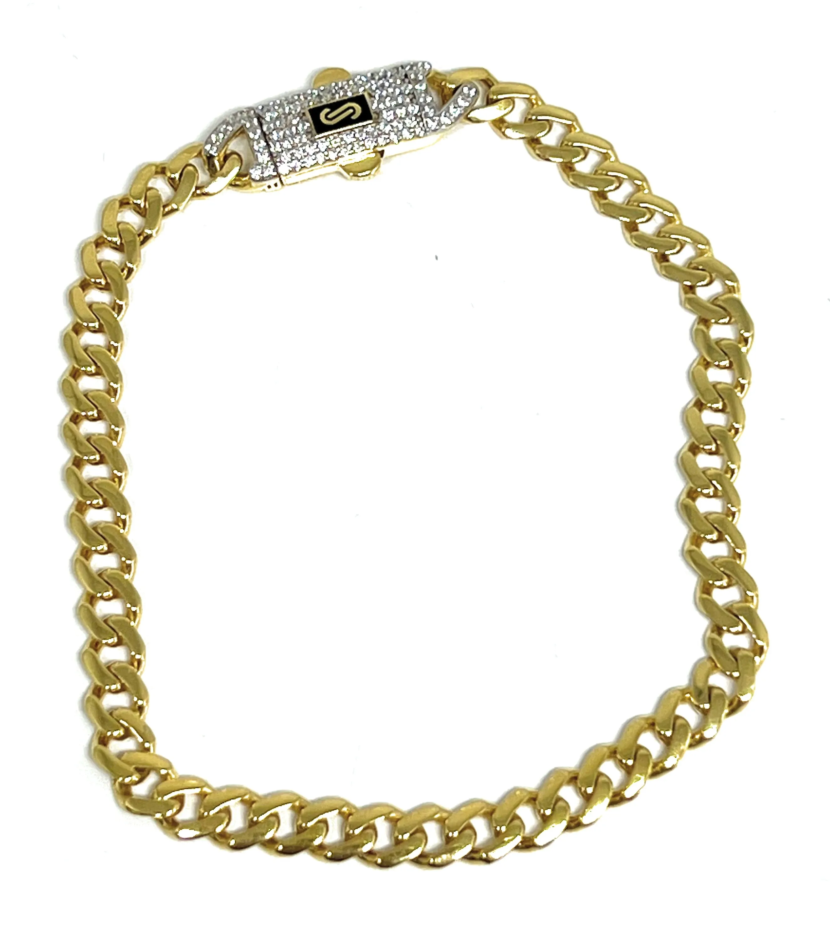 10k Solid Gold Monaco Miami Cuban Link Brracelet 7 inch 5mm SWAROVSKI CZ Lock (Semi-Hollow)