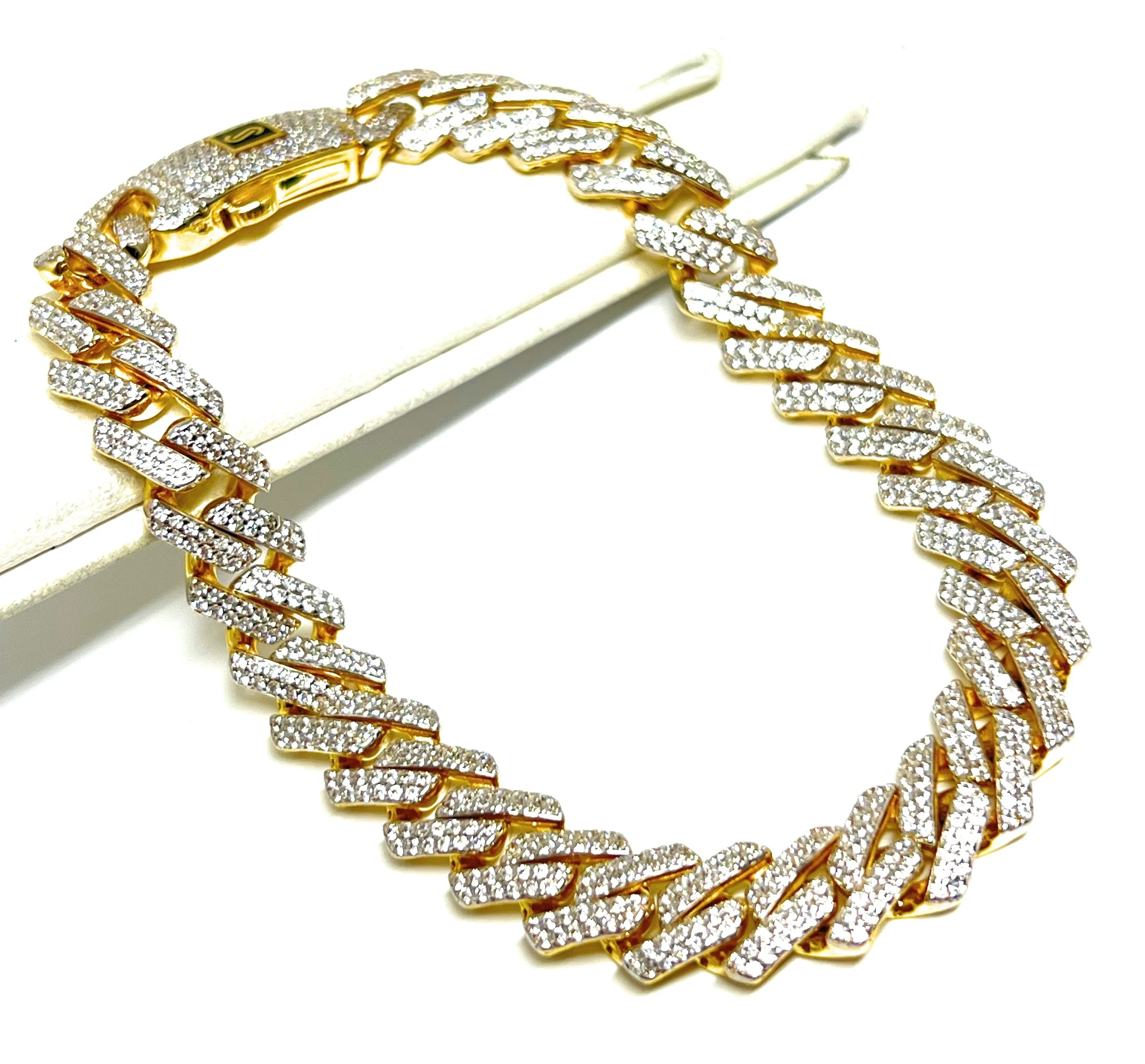 10k Solid Gold Monaco SWAROVSKI CZ EDGE Miami Cuban Link Brracelet 8-8.5 inches 9.5mm (Semi-Hollow) (17-18g)