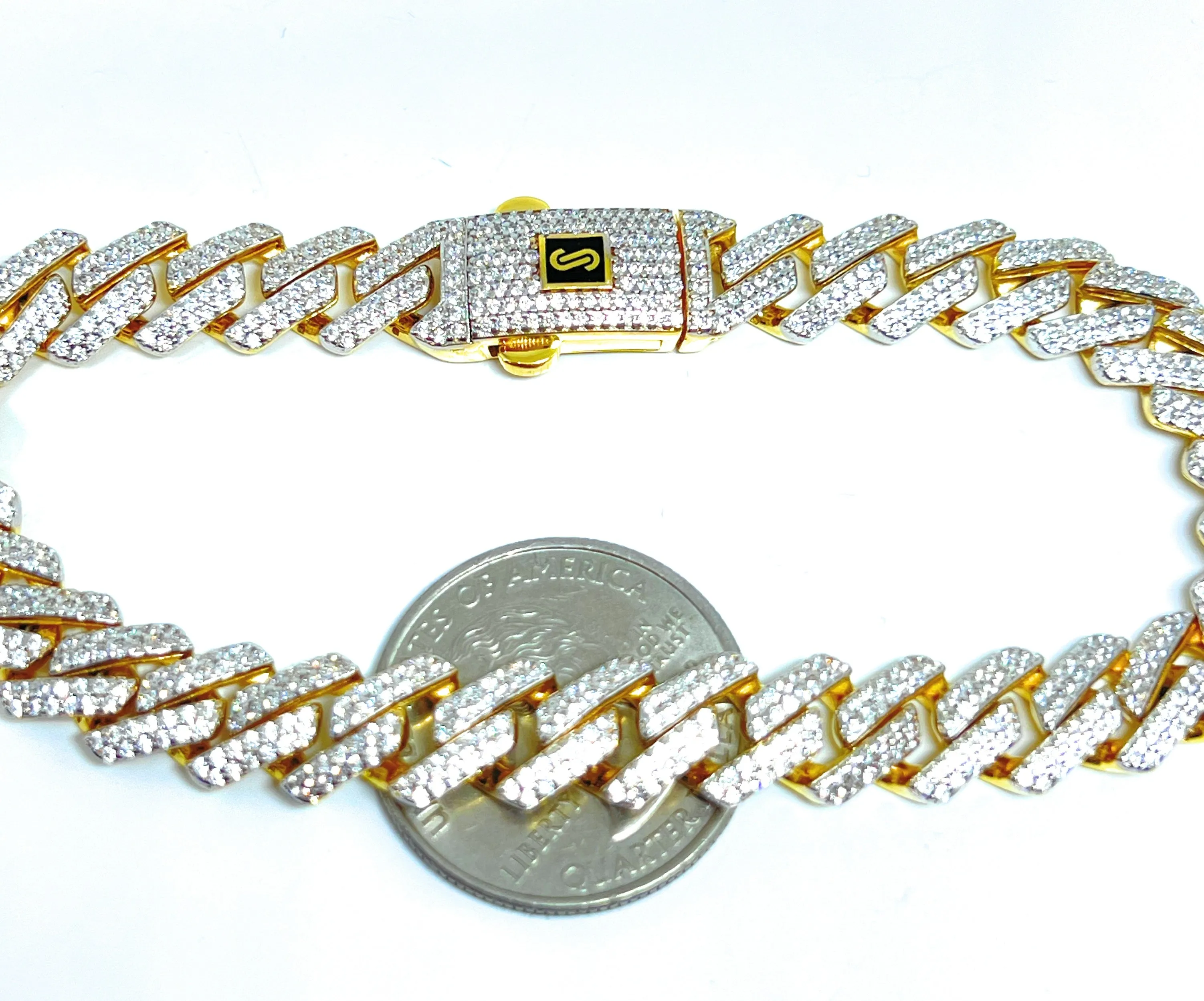 10k Solid Gold Monaco SWAROVSKI CZ EDGE Miami Cuban Link Brracelet 8-8.5 inches 9.5mm (Semi-Hollow) (17-18g)