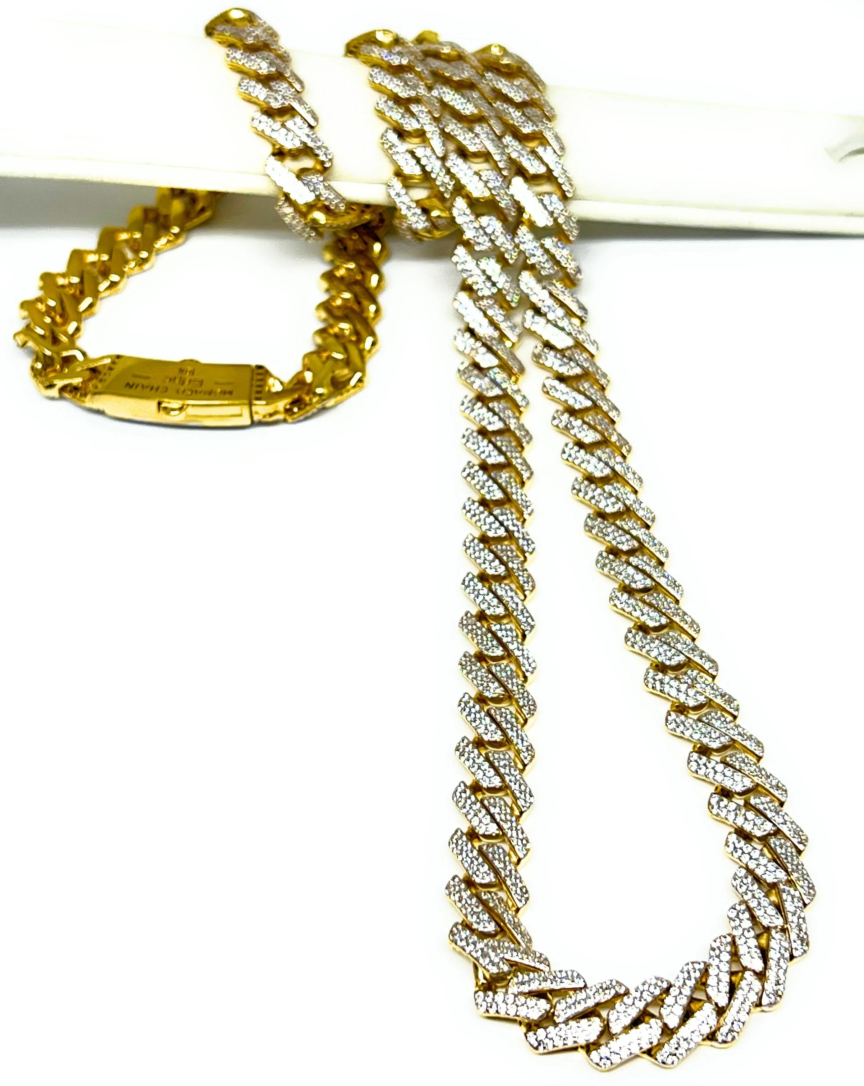 10k Solid Gold Monaco SWAROVSKI CZ EDGE Miami Cuban Link Chain 20-26 inches 9.5mm (Semi-Hollow) 42-54g