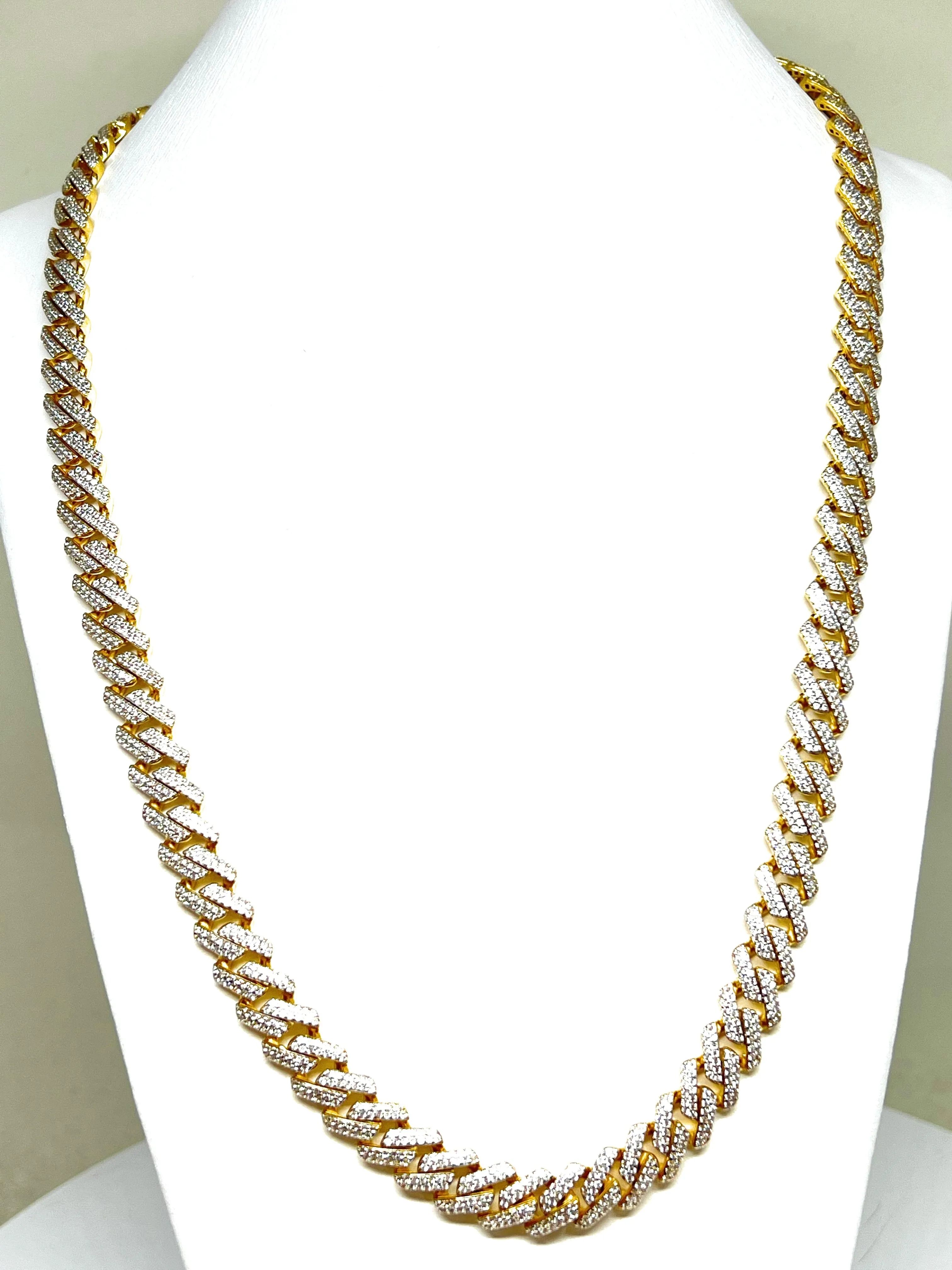 10k Solid Gold Monaco SWAROVSKI CZ EDGE Miami Cuban Link Chain 20-26 inches 9.5mm (Semi-Hollow) 42-54g