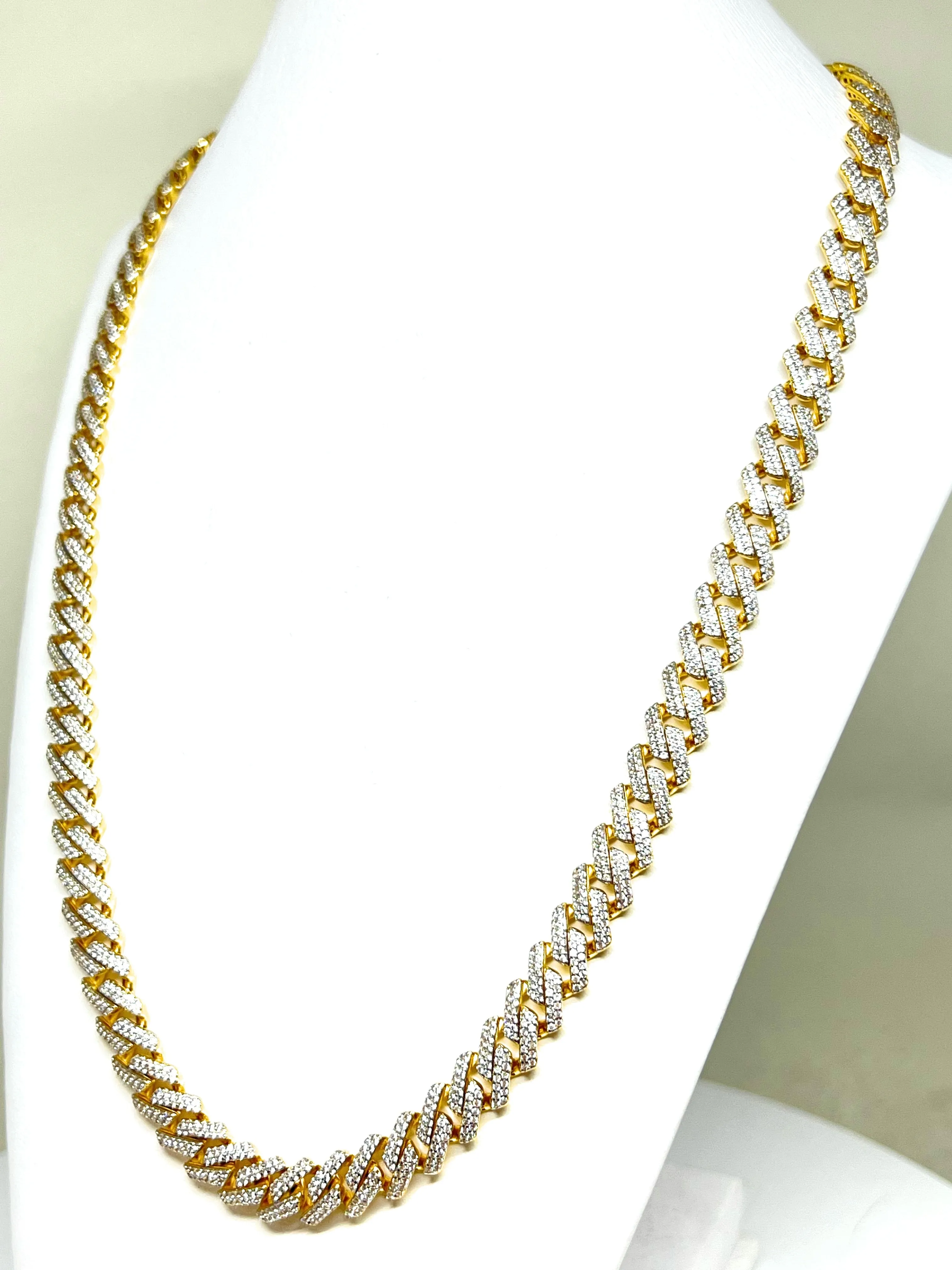 10k Solid Gold Monaco SWAROVSKI CZ EDGE Miami Cuban Link Chain 20-26 inches 9.5mm (Semi-Hollow) 42-54g