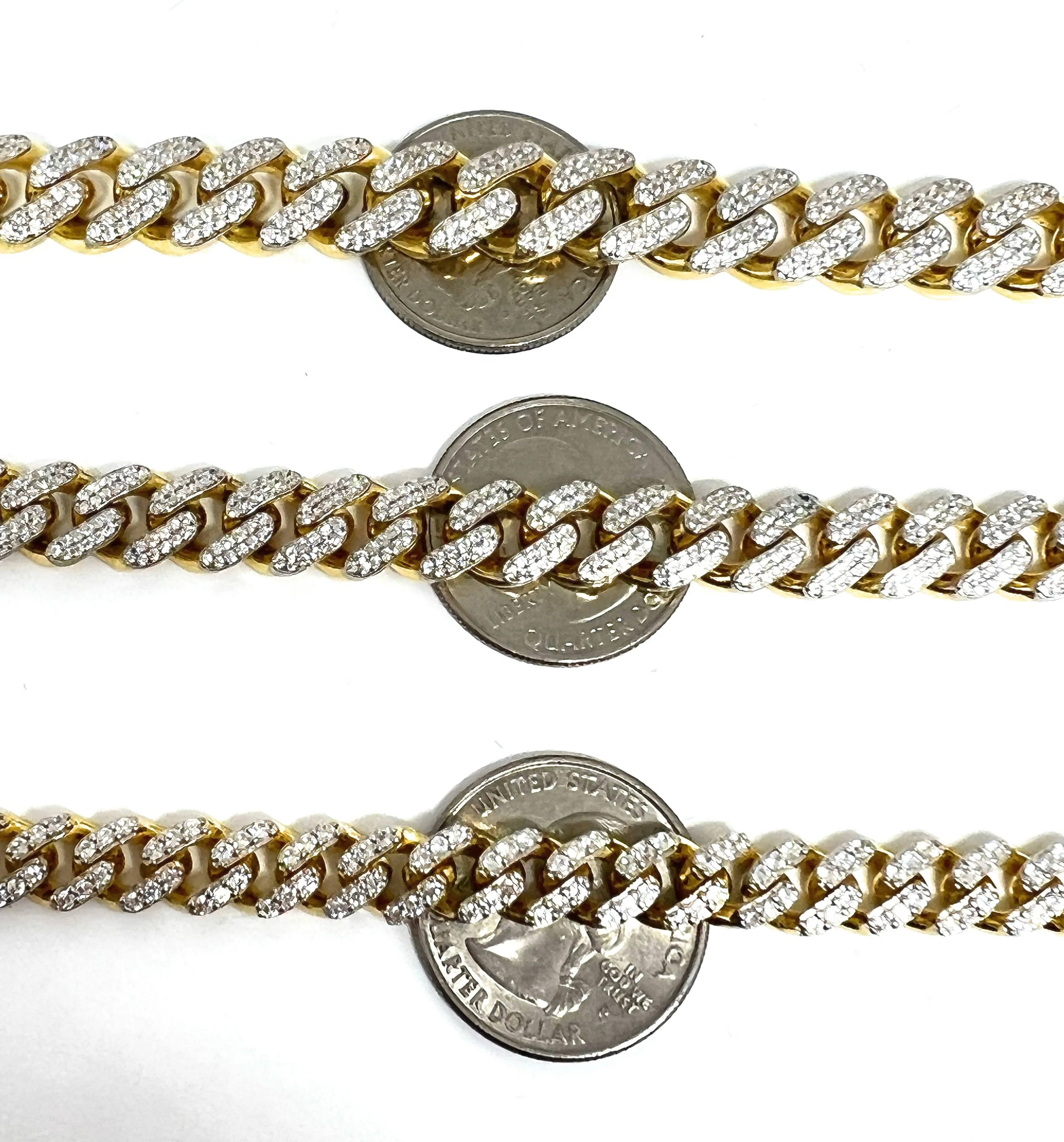 10k Solid Gold Monaco SWAROVSKI CZ Miami Cuban Link Brracelet 8-8.5 inches 8,9.5,11mm (Semi-Hollow) (13-22g)