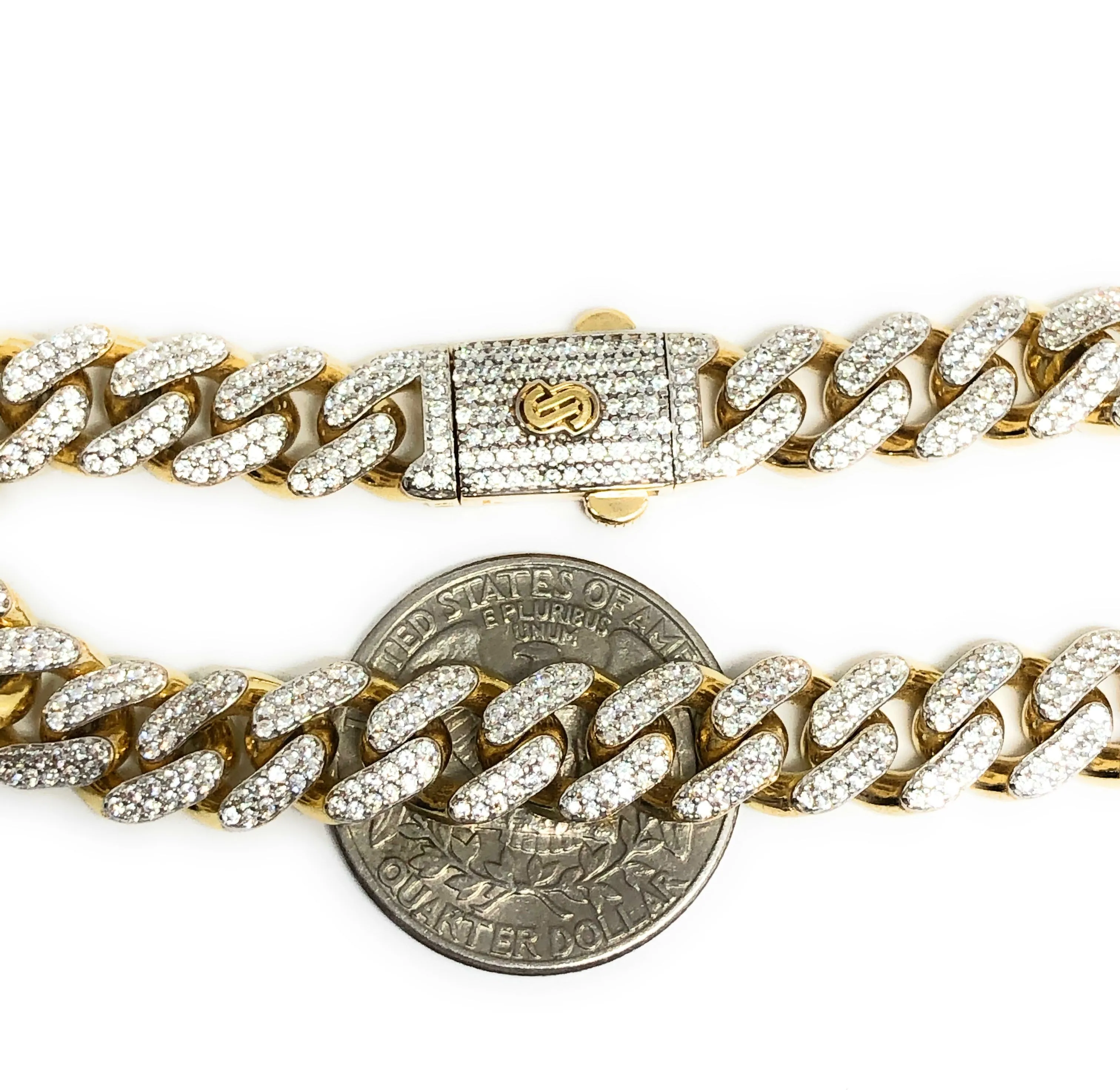 10k Solid Gold Monaco SWAROVSKI CZ Miami Cuban Link Brracelet 8-8.5 inches 8,9.5,11mm (Semi-Hollow) (13-22g)