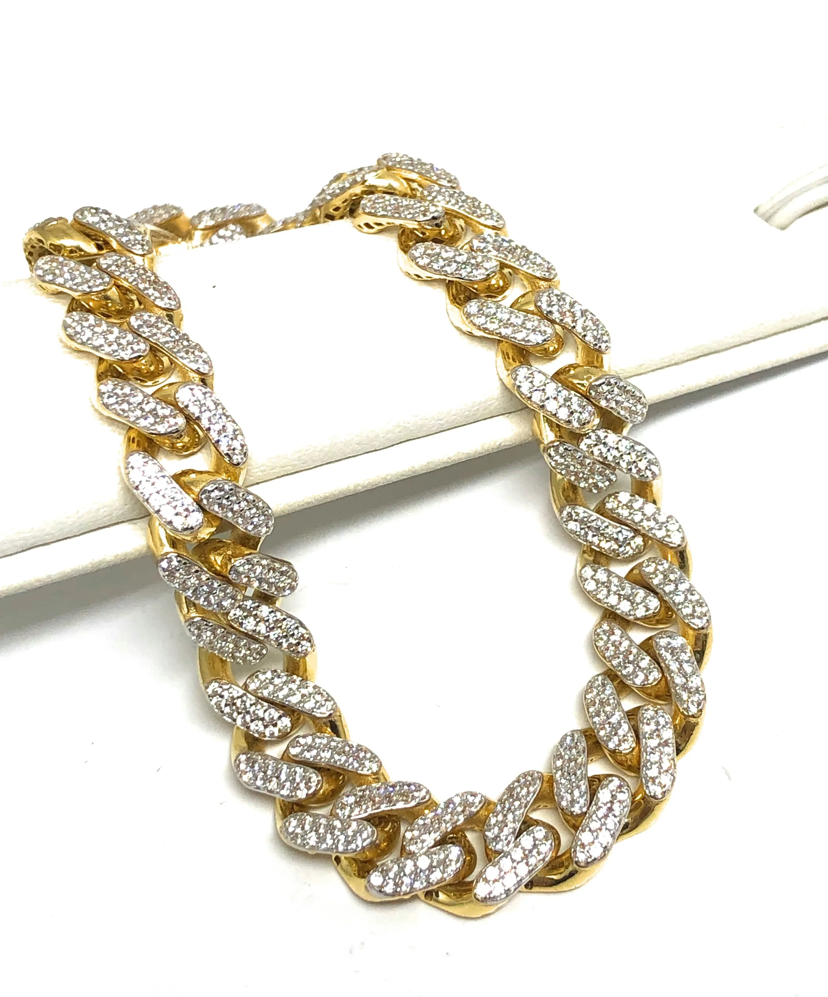 10k Solid Gold Monaco SWAROVSKI CZ Miami Cuban Link Brracelet 8-8.5 inches 8,9.5,11mm (Semi-Hollow) (13-22g)