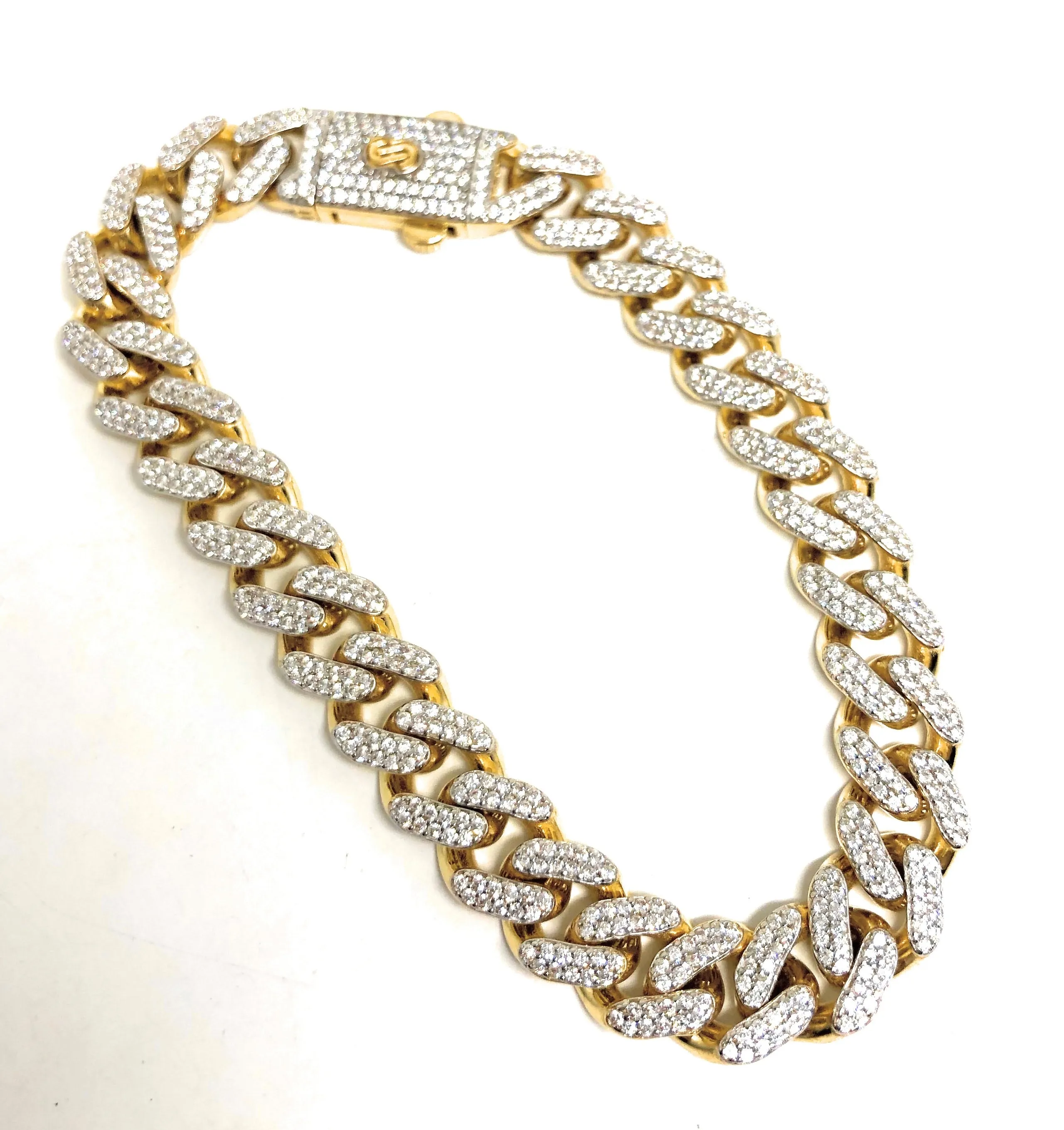 10k Solid Gold Monaco SWAROVSKI CZ Miami Cuban Link Brracelet 8-8.5 inches 8,9.5,11mm (Semi-Hollow) (13-22g)