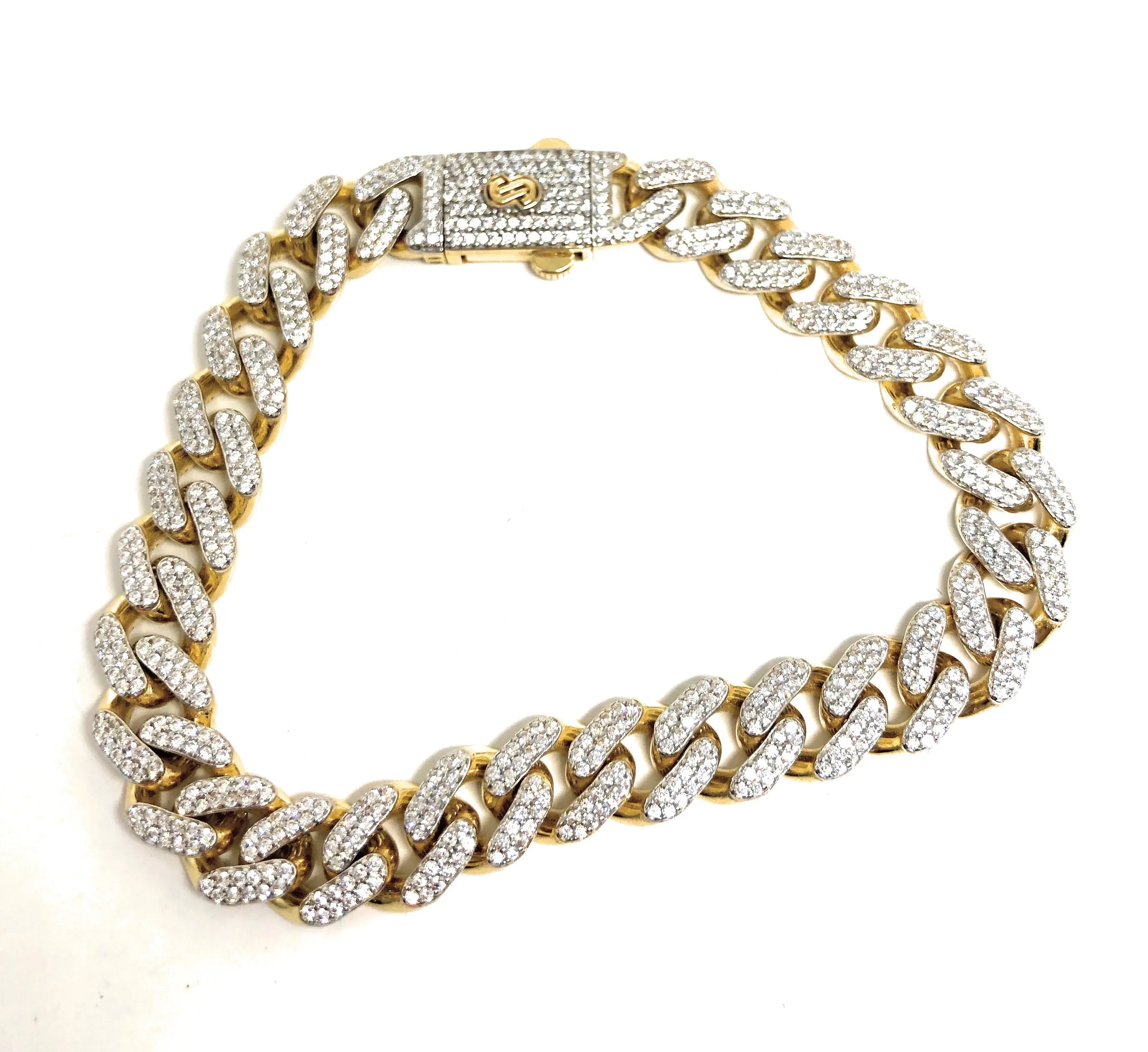 10k Solid Gold Monaco SWAROVSKI CZ Miami Cuban Link Brracelet 8-8.5 inches 8,9.5,11mm (Semi-Hollow) (13-22g)