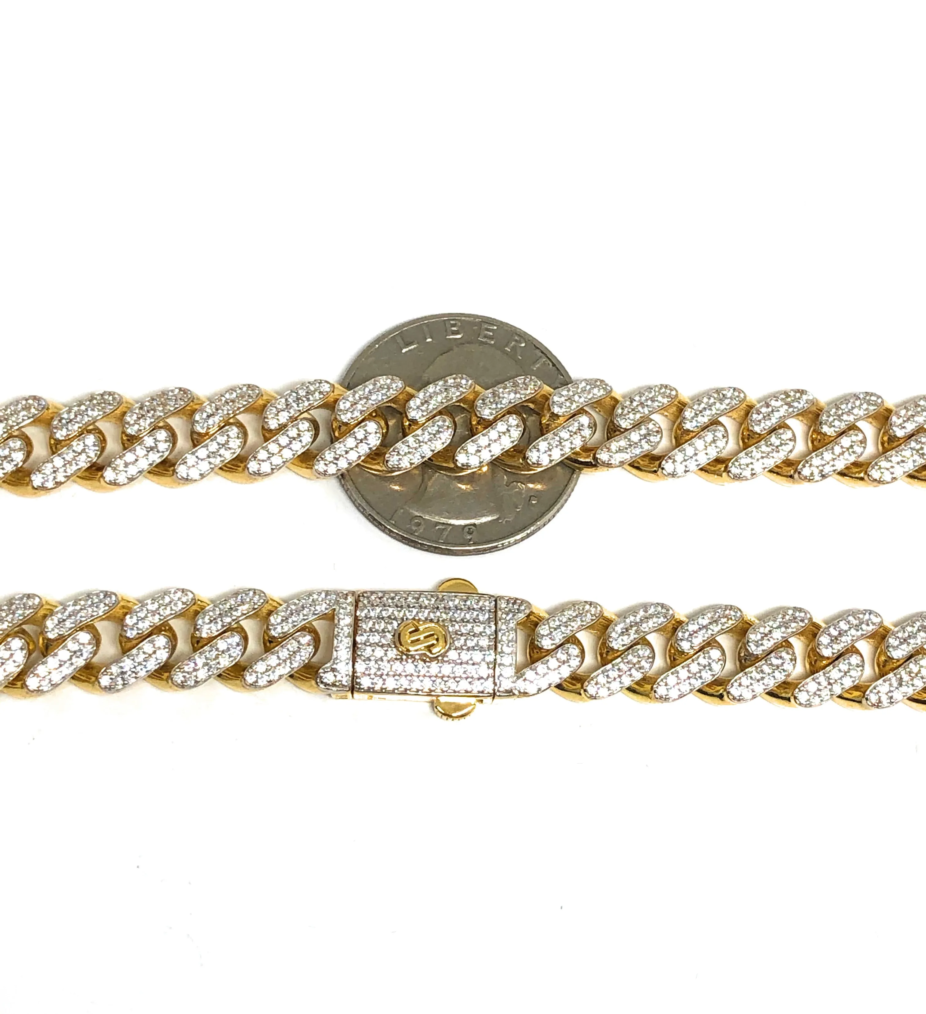 10k Solid Gold Monaco SWAROVSKI CZ Miami Cuban Link Chain 24-26 inches 11mm (Semi-Hollow) 58-64g