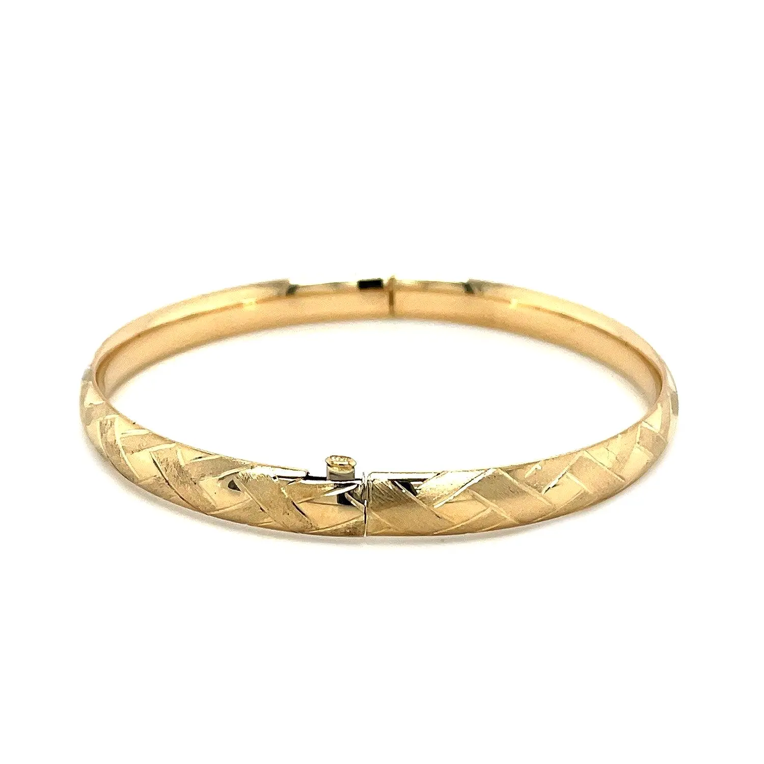 14k Yellow Gold Domed Bangle with a Weave Motif