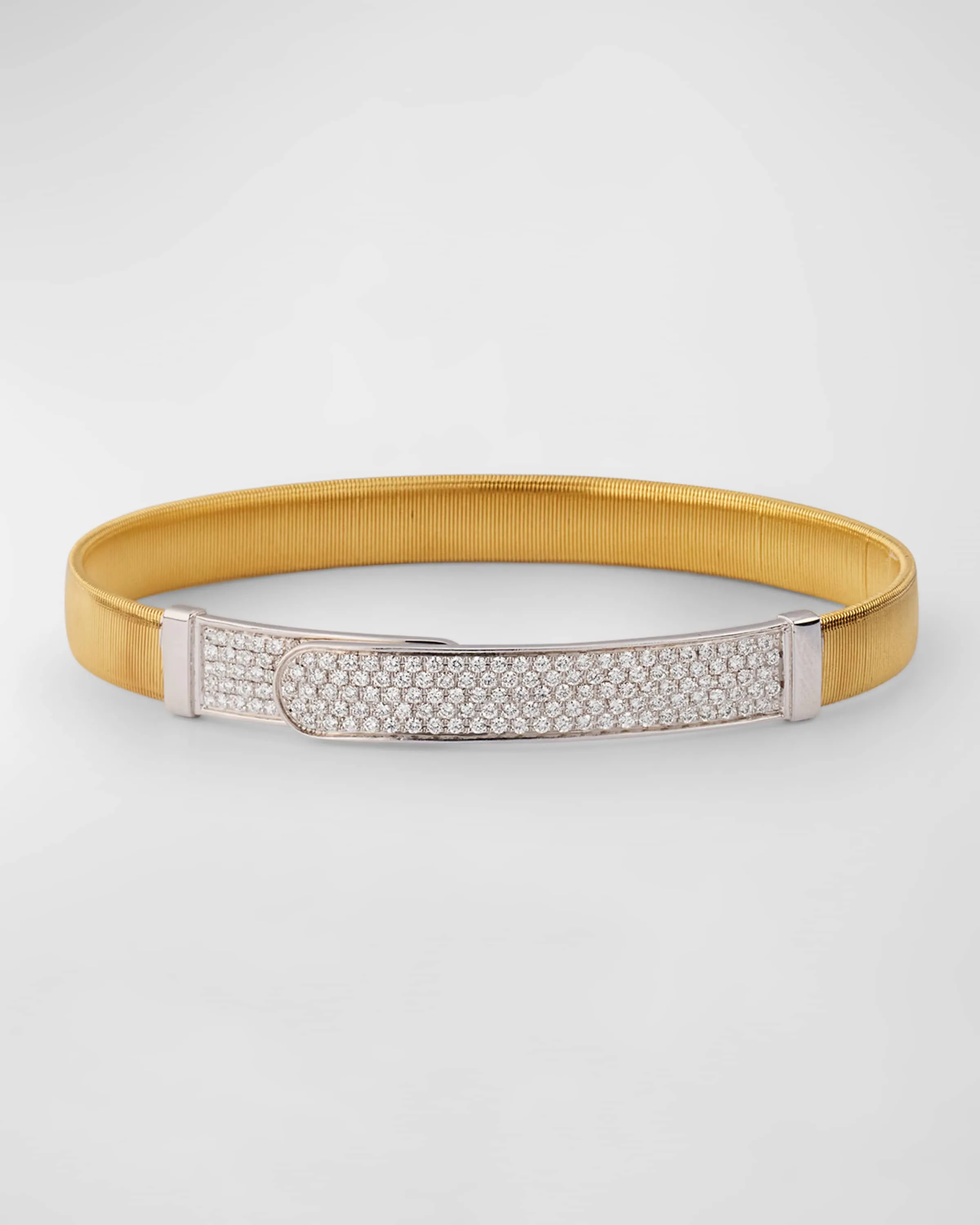 18K Yellow Gold Coil and Pavé Diamond Large Bangle Bracelet