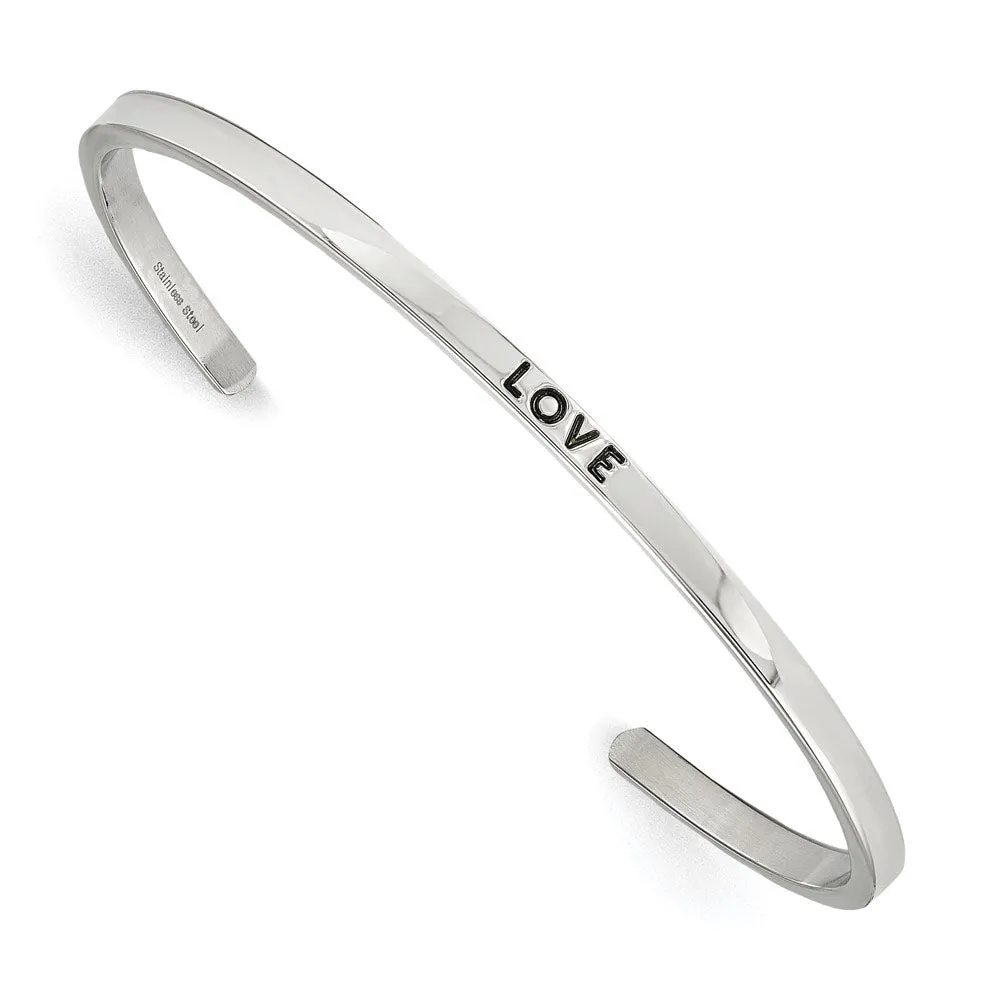 3mm Stainless Steel Enamel & Crystal LOVE Cuff Bracelet