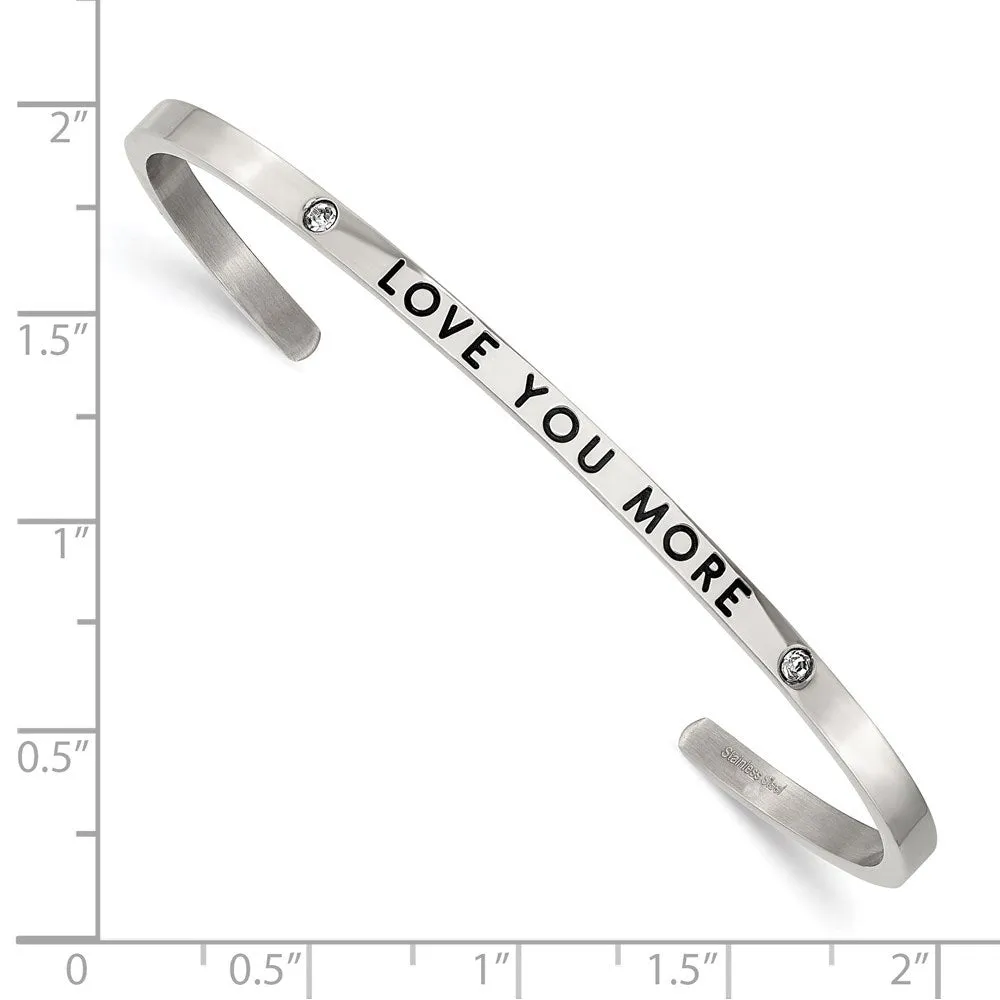 3mm Stainless Steel Enamel & Crystal LOVE YOU MORE Cuff Bracelet