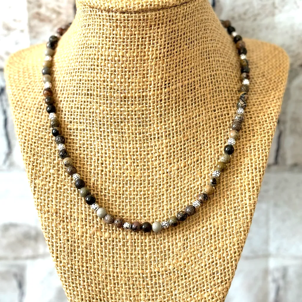 Artistic Stone and Silver Beaded Mens Necklace