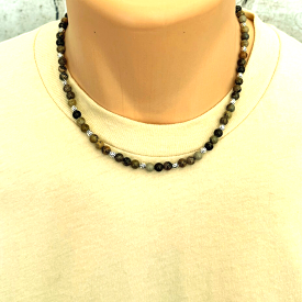 Artistic Stone and Silver Beaded Mens Necklace