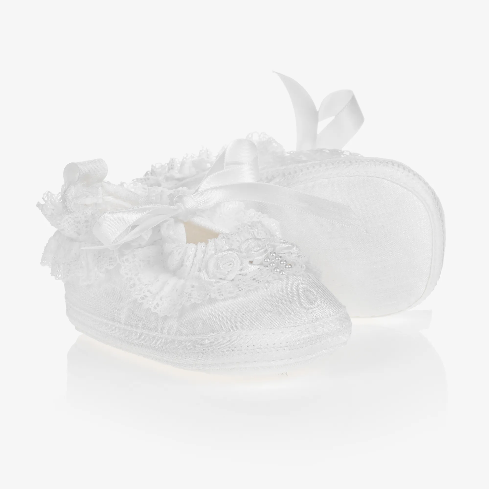 Baby Girls White Silk Shoes