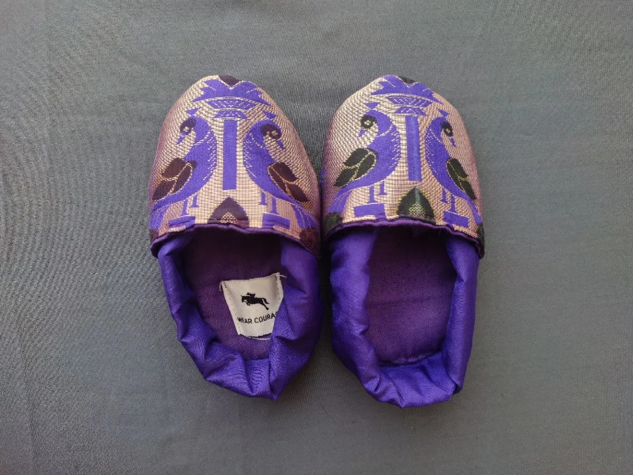 Baby Paithani Fabric Shoes color purple