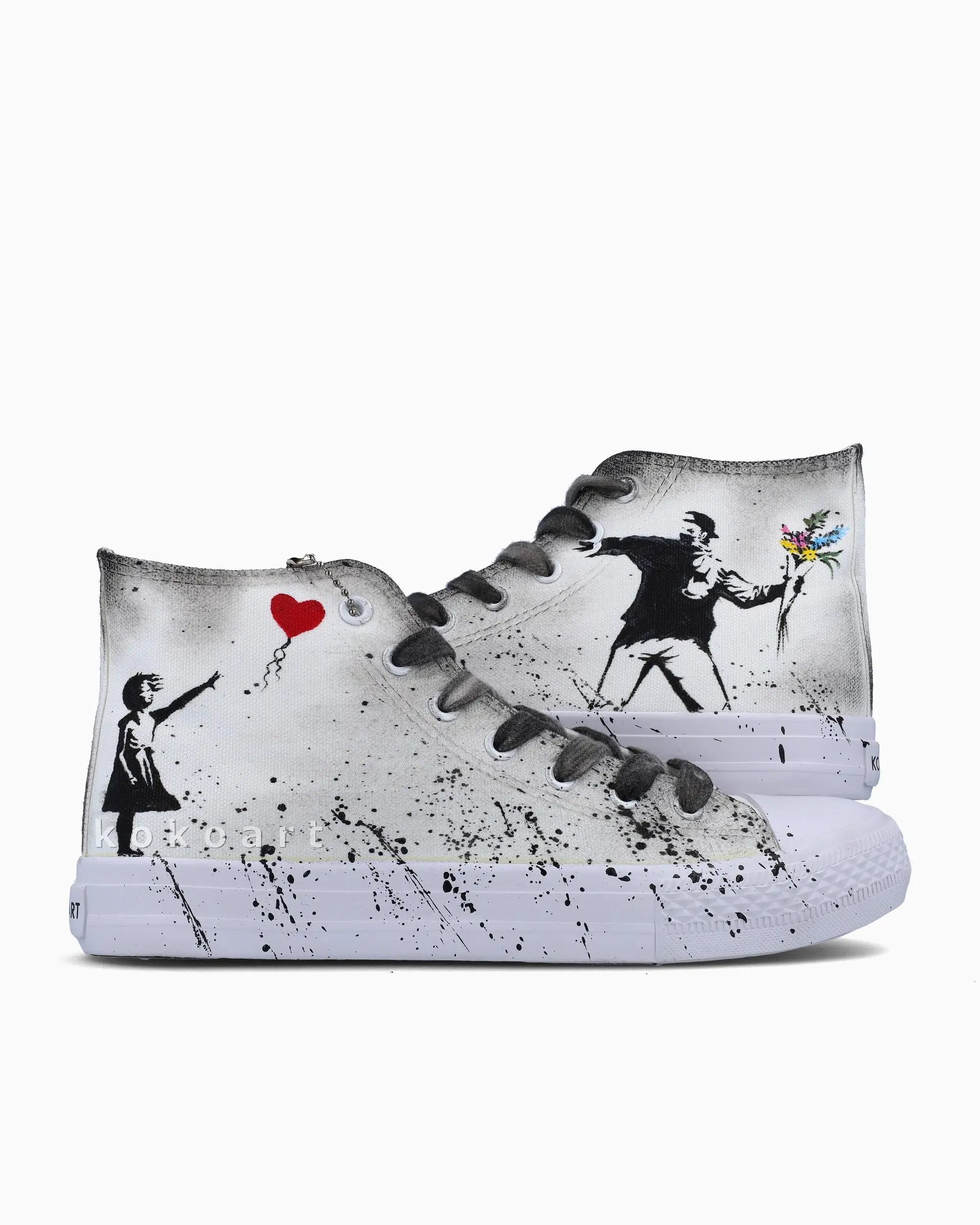 Banksy Girl with Balloon and Flower Thrower Hand Painted Shoes