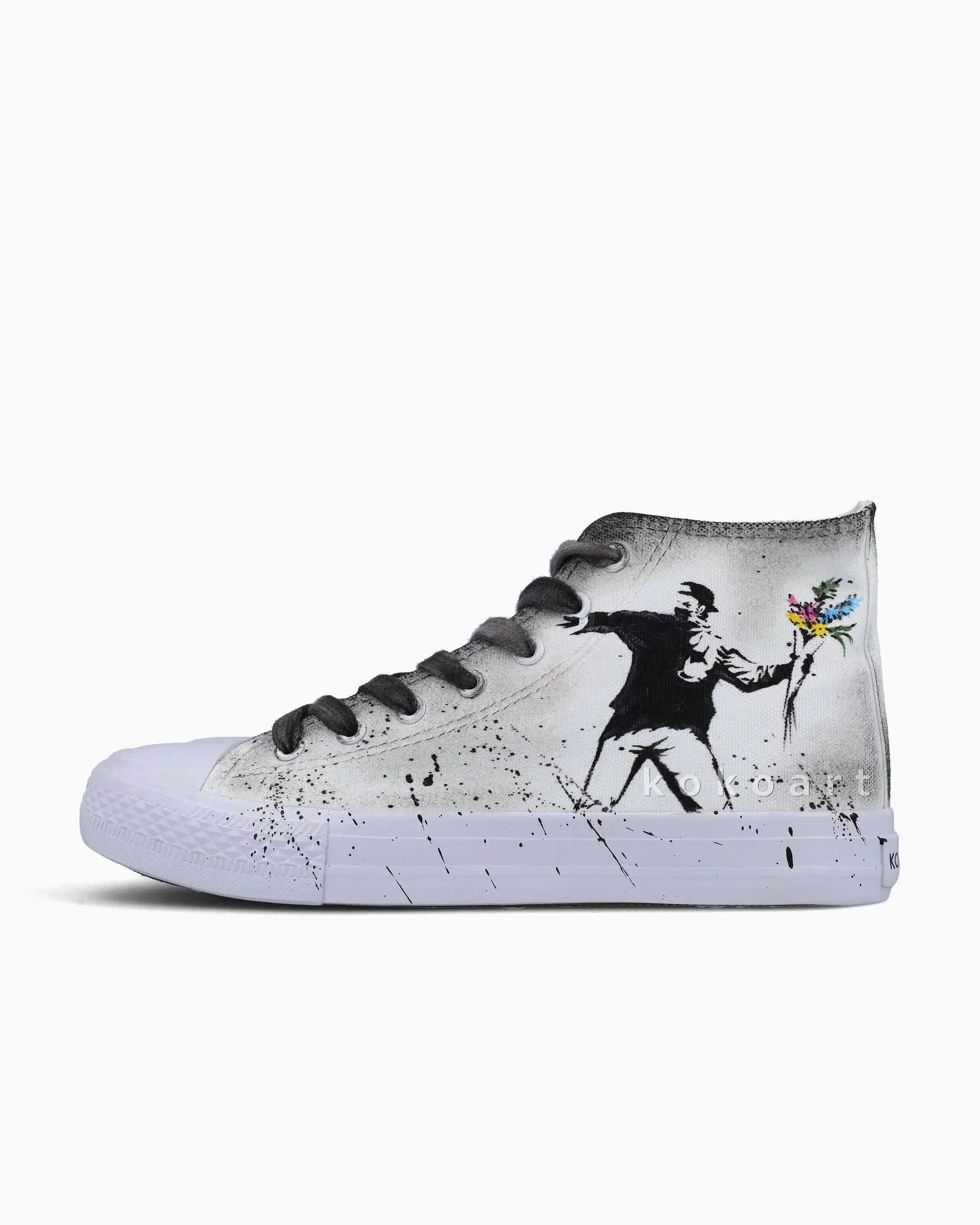 Banksy Girl with Balloon and Flower Thrower Hand Painted Shoes