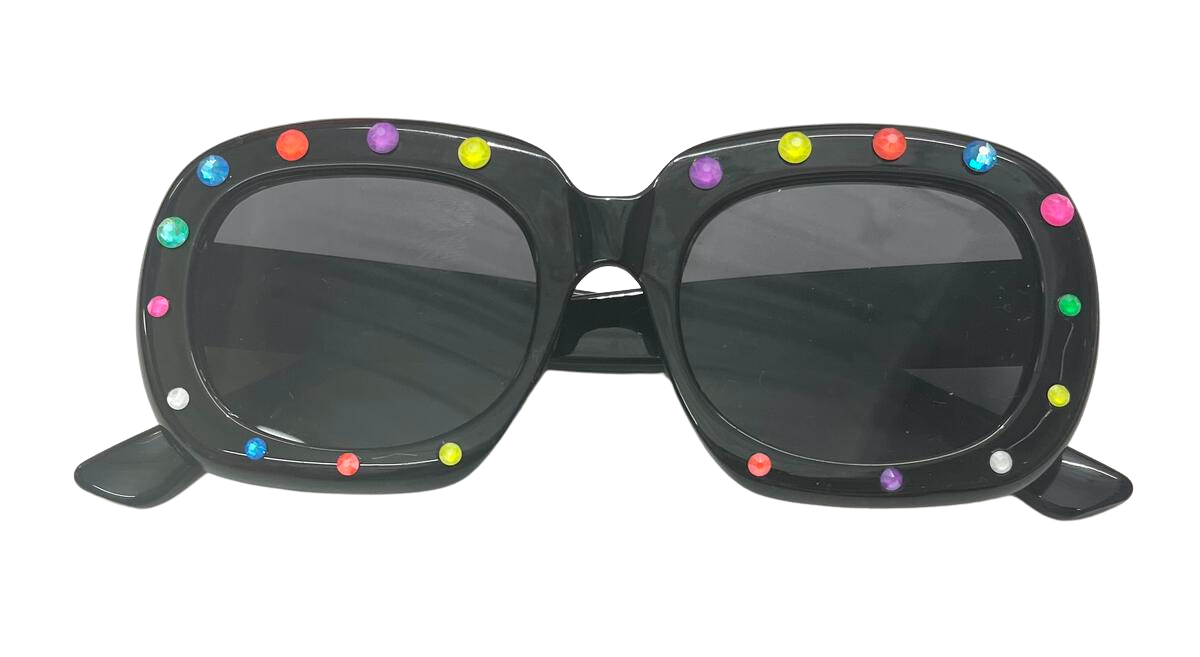 Bari Lynn Crystalized Bubble Shape Sunglasses - Black / Neon