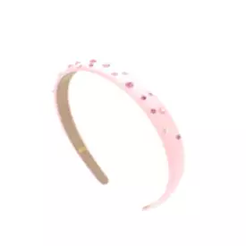 Bari Lynn Thin Swarovski Crystal Satin Headband - Pink