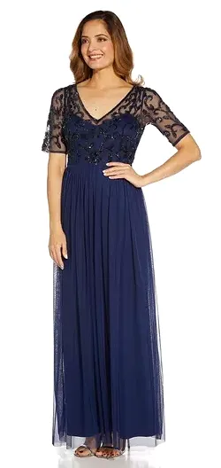 Beaded Mesh Covered Gown