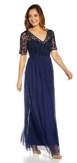 Beaded Mesh Covered Gown