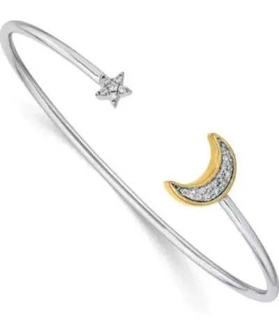 Belk & Co 1/6 ct. t.w. Diamond Moon with Star Cuff Bangle in 14K Two-Tone Gold