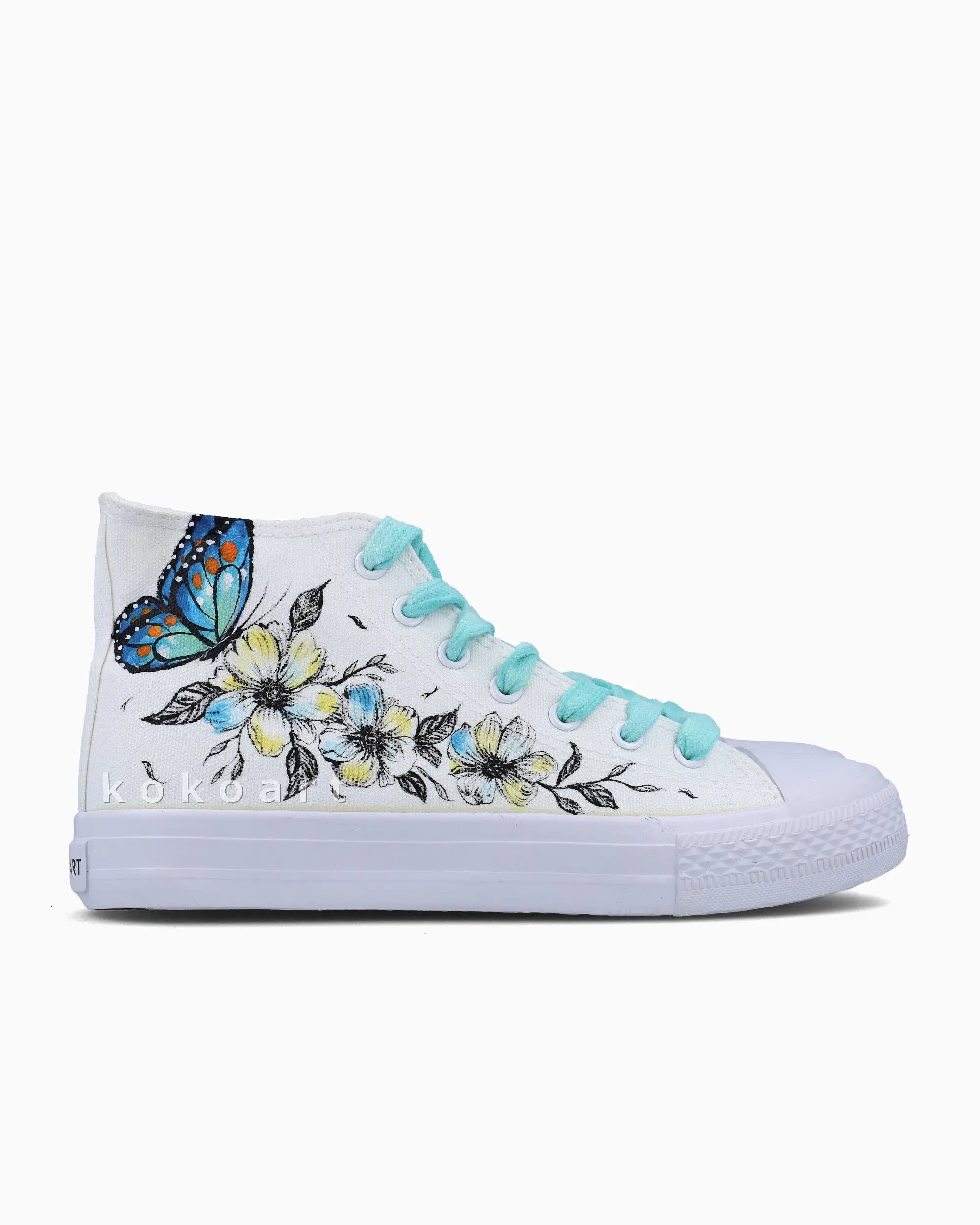 Butterflies and Sketchy Flowers Hand Painted Shoes