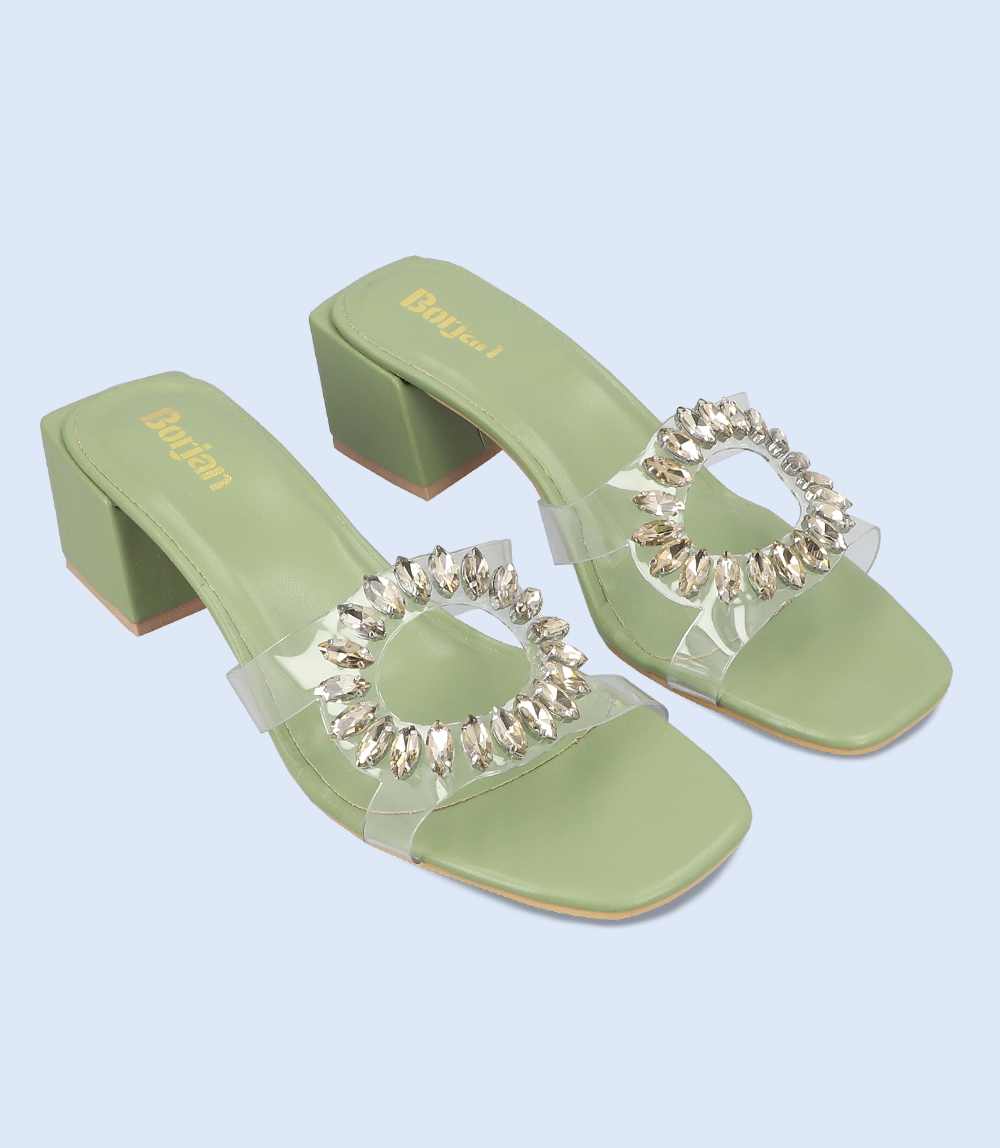 BW9286-GREEN-Women Slipper Heel