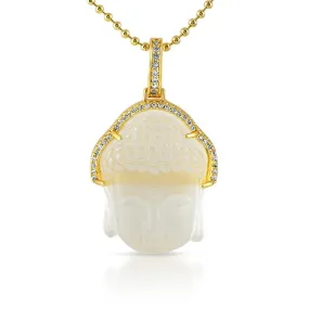 Carved Frosted Crystal Buddha Pendant Gold CZ Hair Outline