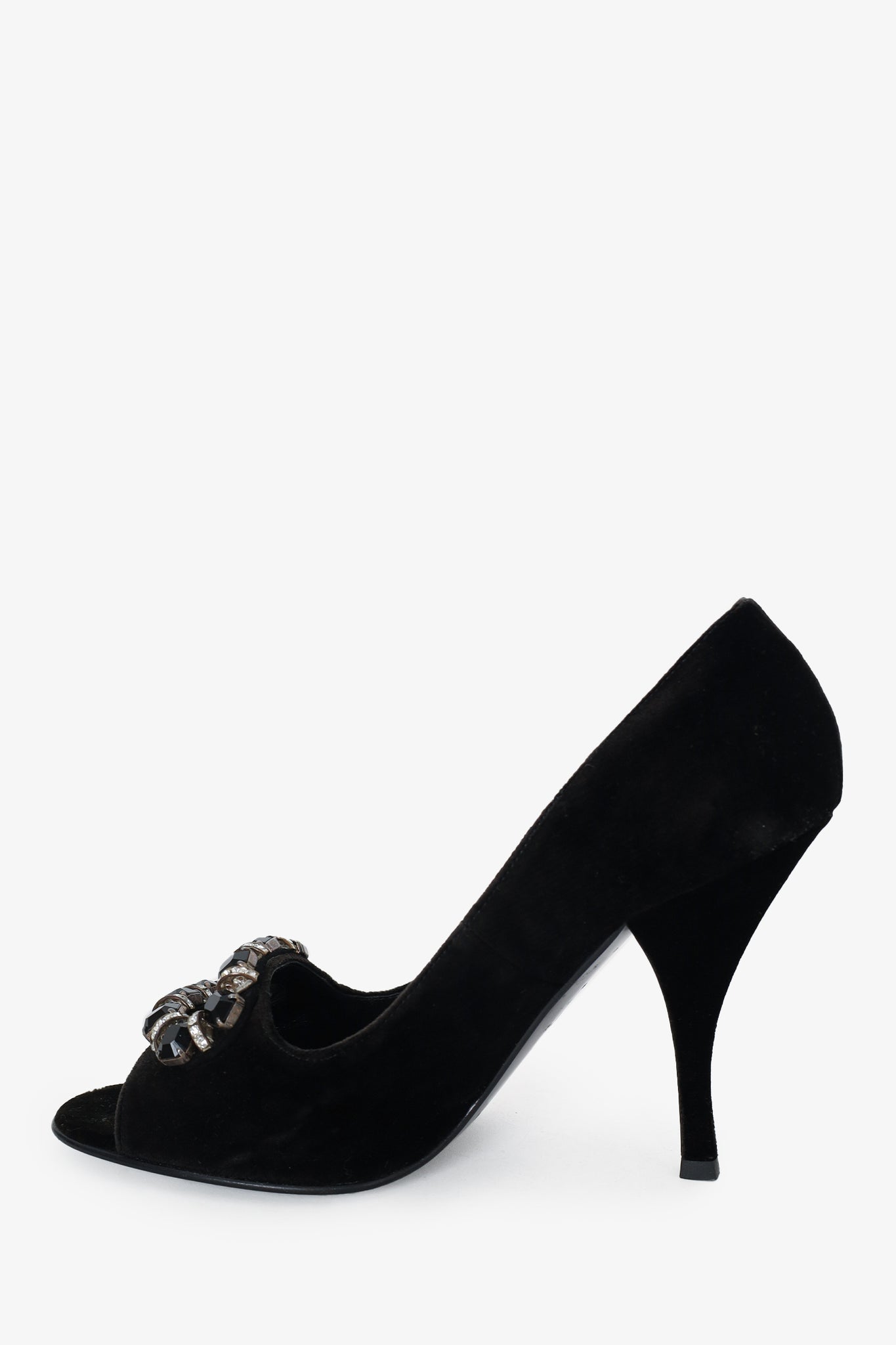 Casadei Black Velvet Crystal Toe Heels Size 8