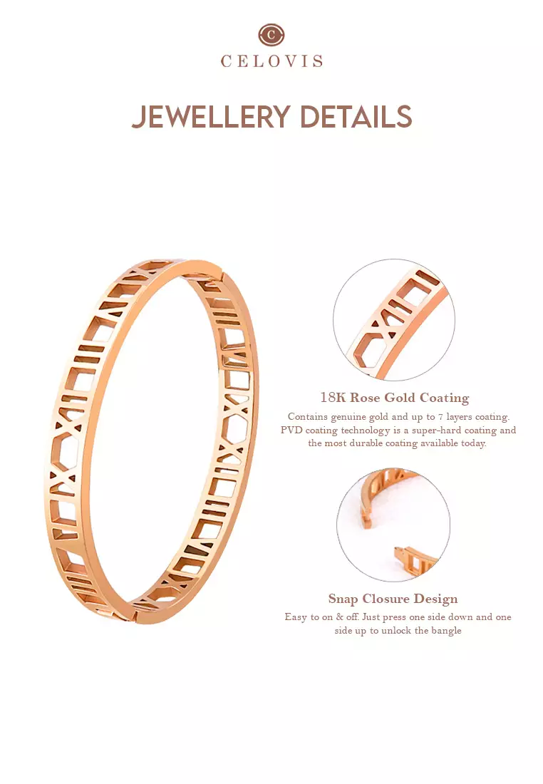 CELOVIS CELOVIS - Trinity Roman Numeral Bangle in Rose Gold