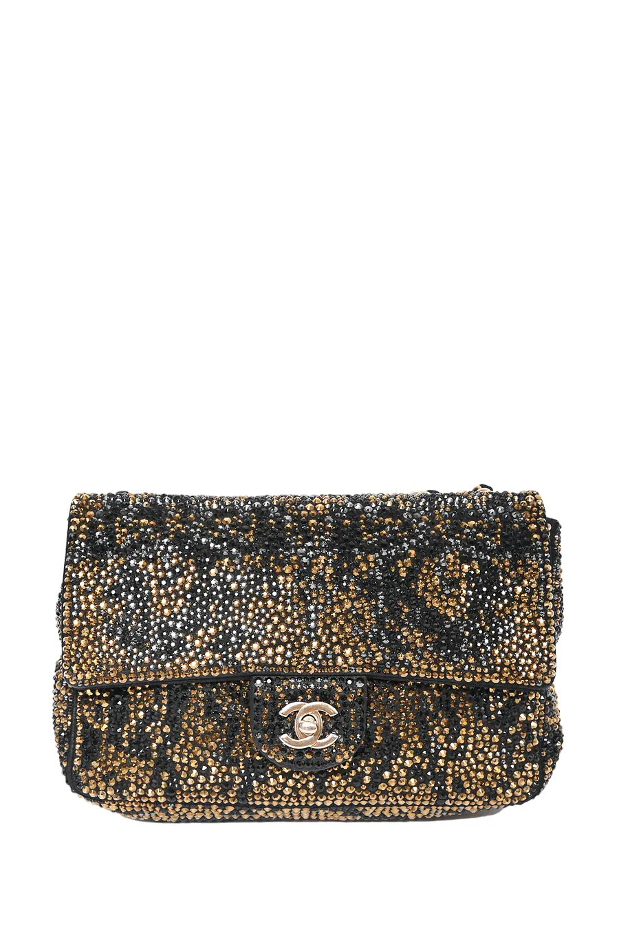 Chanel 2014-15 Black/Gold Swarovski Crystal Embellished Medium Single Flap Shoulder Bag