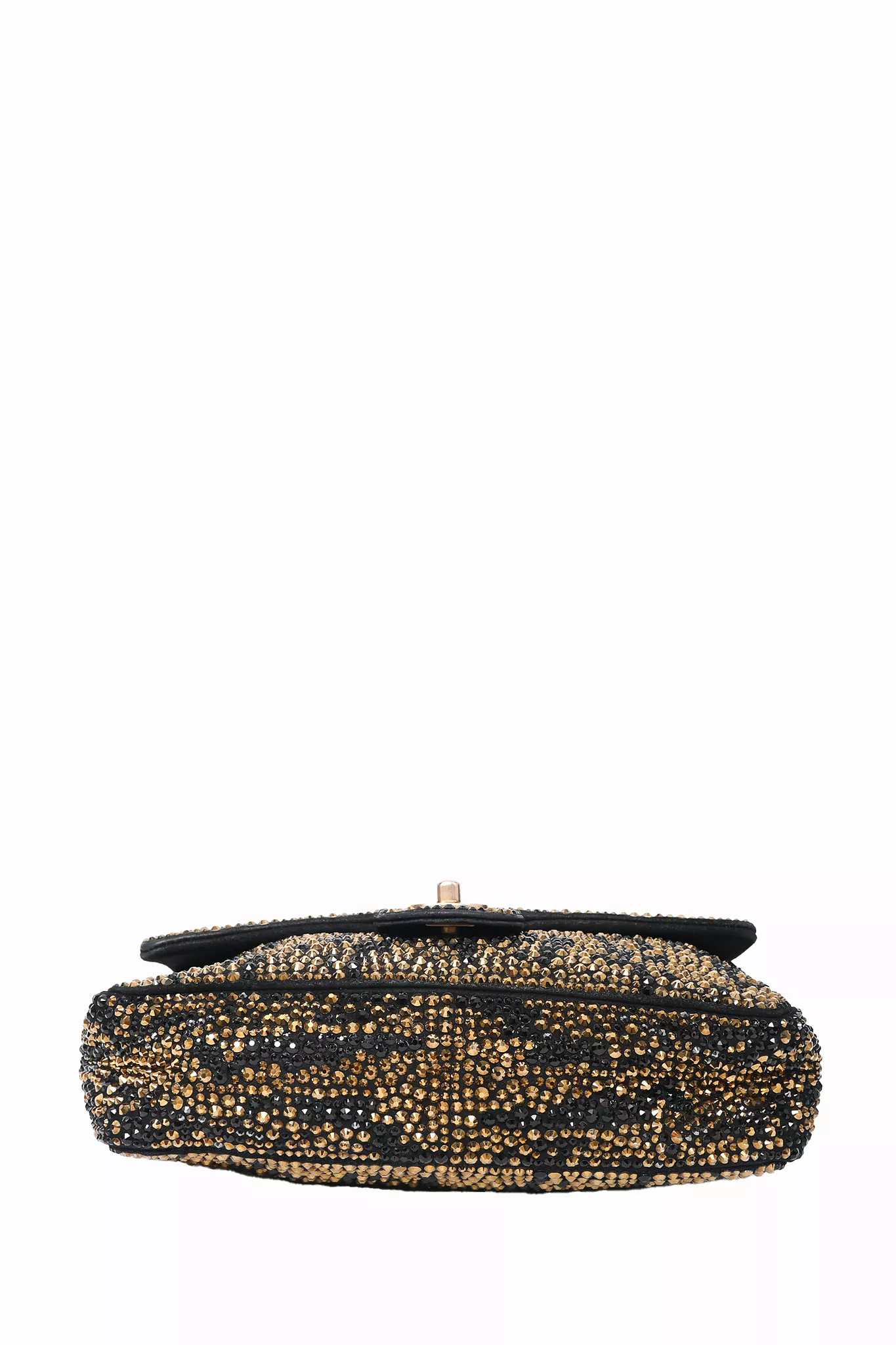 Chanel 2014-15 Black/Gold Swarovski Crystal Embellished Medium Single Flap Shoulder Bag