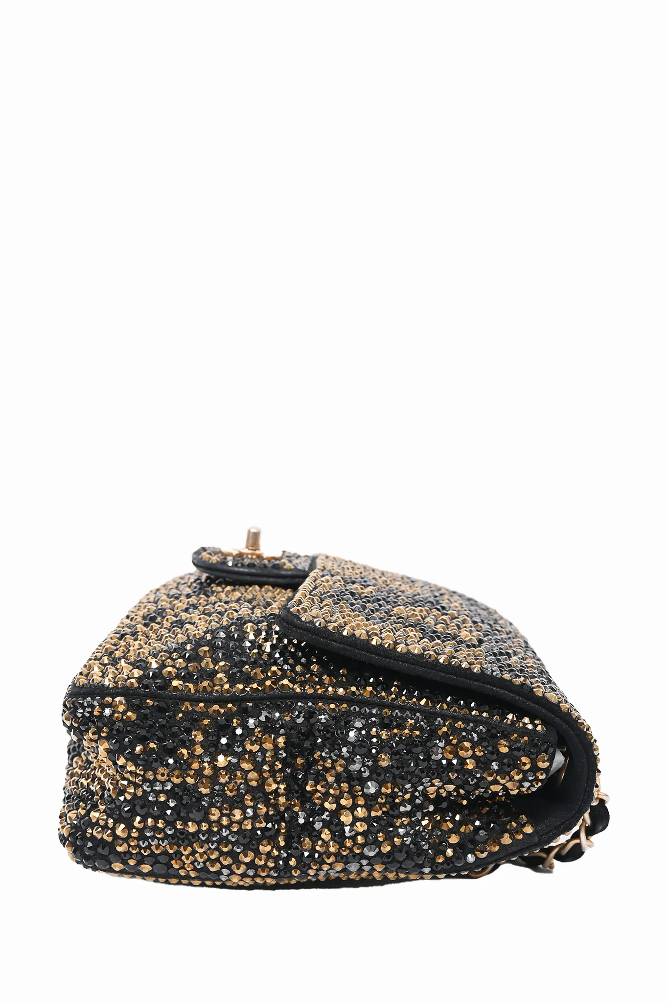 Chanel 2014-15 Black/Gold Swarovski Crystal Embellished Medium Single Flap Shoulder Bag