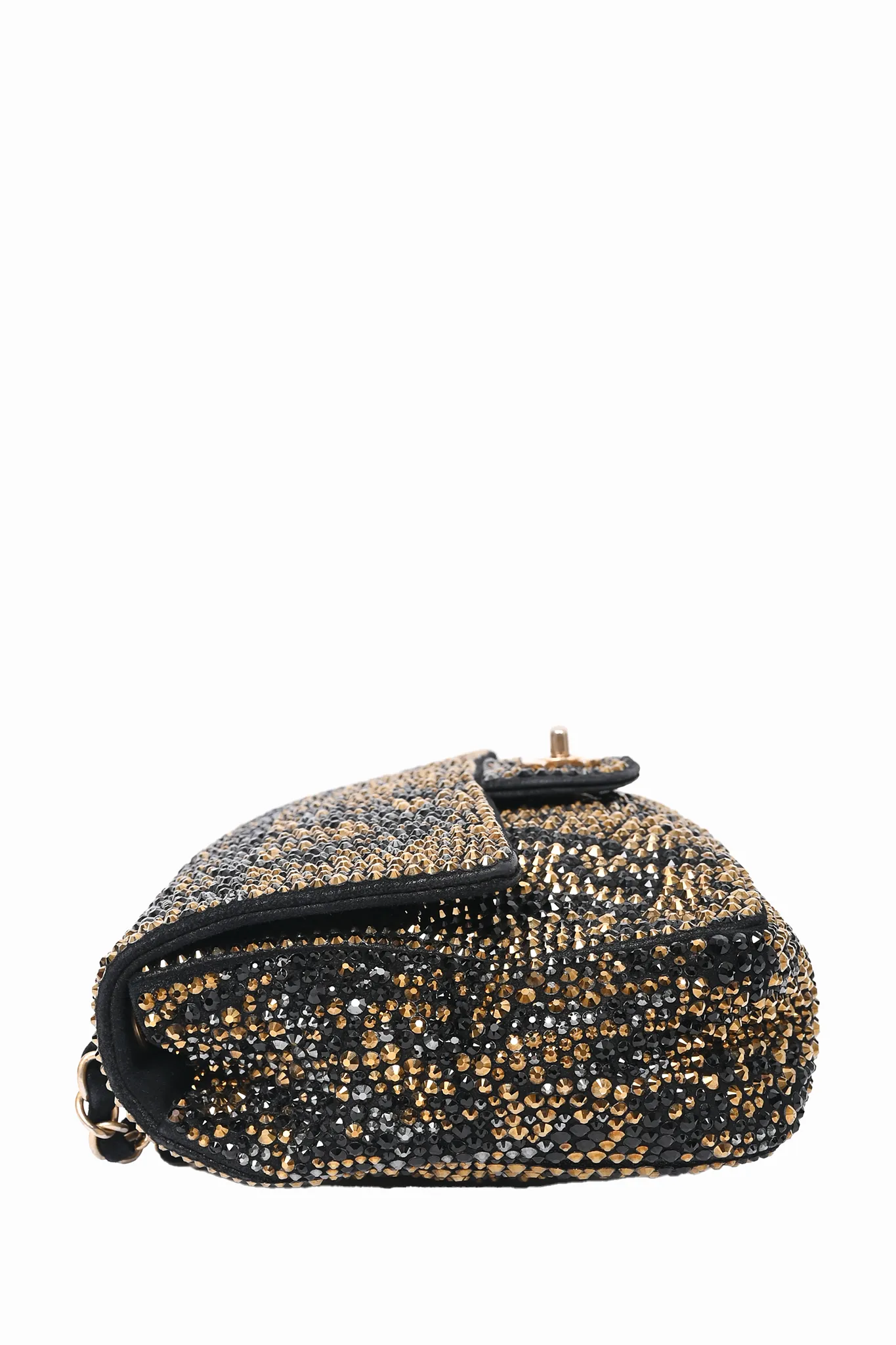 Chanel 2014-15 Black/Gold Swarovski Crystal Embellished Medium Single Flap Shoulder Bag