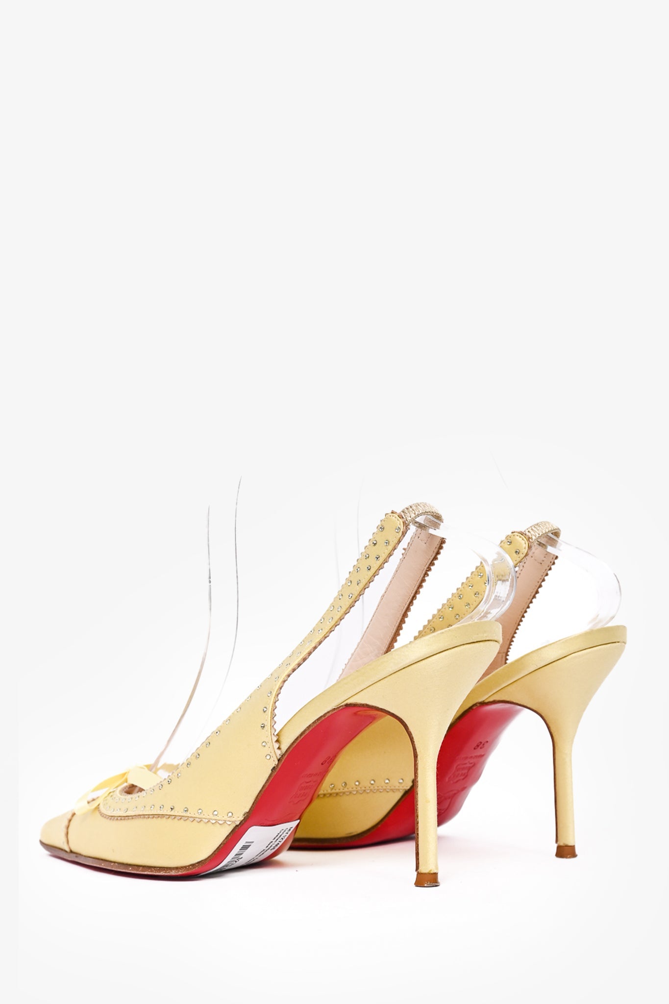 Christian Louboutin Yellow Satin Crystal Bow 70mm Heels Size 38