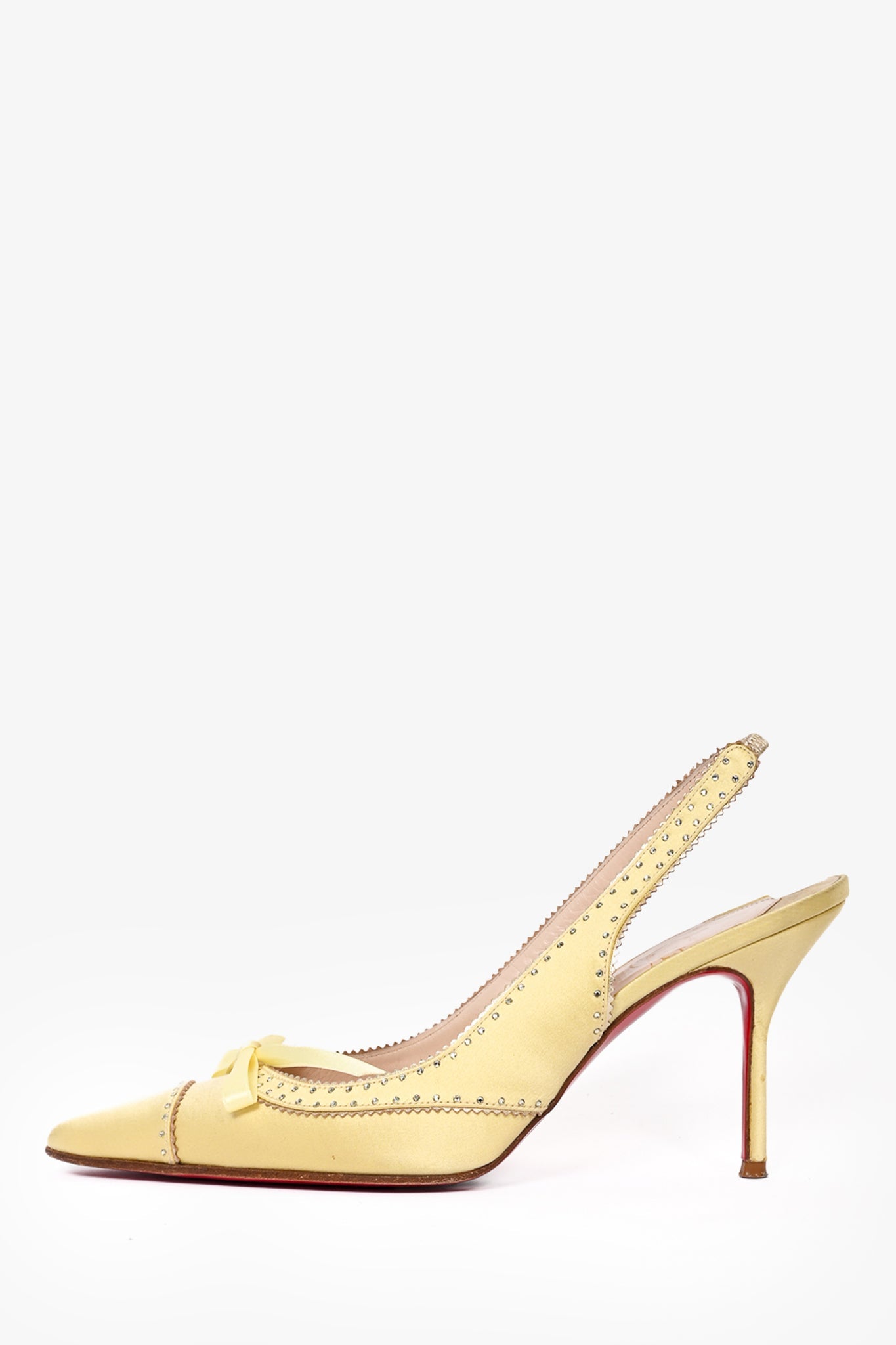 Christian Louboutin Yellow Satin Crystal Bow 70mm Heels Size 38