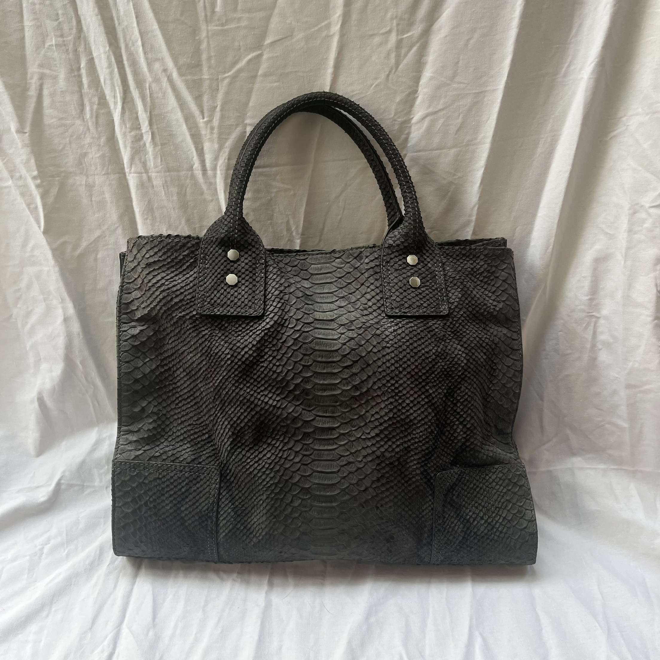 Clio Goldbrenner Charcoal Python Tote Bag