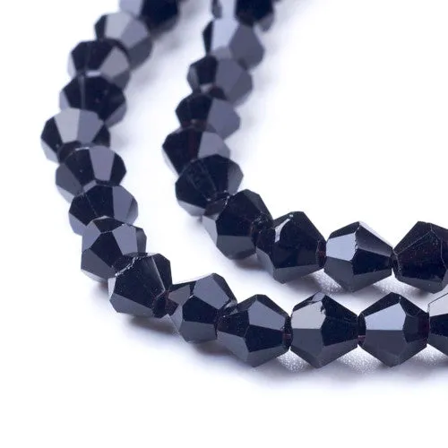 Crystal Glass Beads, Austrian Crystal 5301, Faceted, Bicone, Top Drilled, Black, 4mm