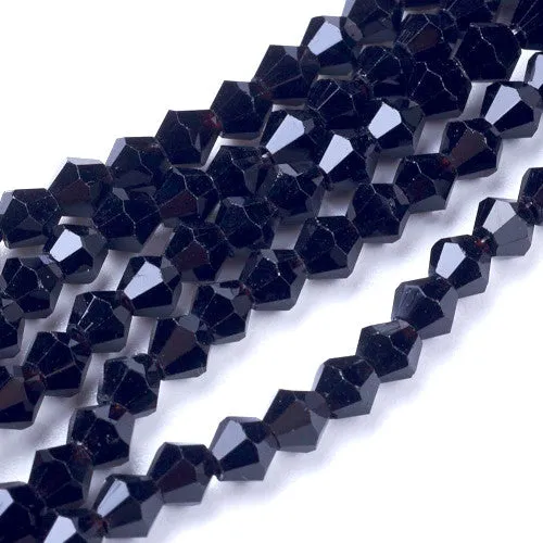 Crystal Glass Beads, Austrian Crystal 5301, Faceted, Bicone, Top Drilled, Black, 4mm