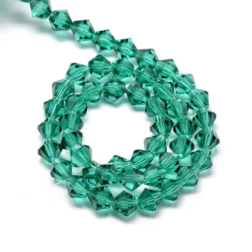 Crystal Glass Beads, Austrian Crystal 5301, Faceted, Bicone, Top Drilled, Dark Cyan, 4mm