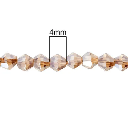 Crystal Glass Beads, Electroplated, Faceted, Bicone, Top Drilled, Champagne, AB, 4mm