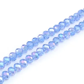 Crystal Glass Beads, Electroplated, Rondelle, Faceted, Blue, 8mm