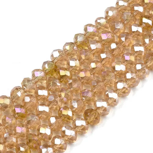 Crystal Glass Beads, Electroplated, Rondelle, Faceted, Goldenrod, AB, 4mm