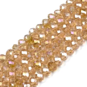 Crystal Glass Beads, Electroplated, Rondelle, Faceted, Goldenrod, AB, 4mm