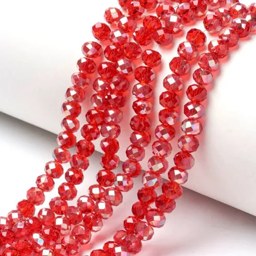 Crystal Glass Beads, Electroplated, Rondelle, Faceted, Half Plated, AB, Fire Brick, 4mm