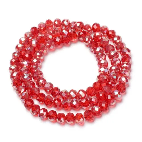 Crystal Glass Beads, Electroplated, Rondelle, Faceted, Half Plated, AB, Fire Brick, 4mm